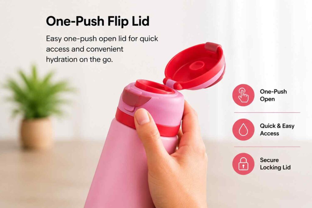 Amazon How-To-Use Graphic showing one-push lid instructions for a product