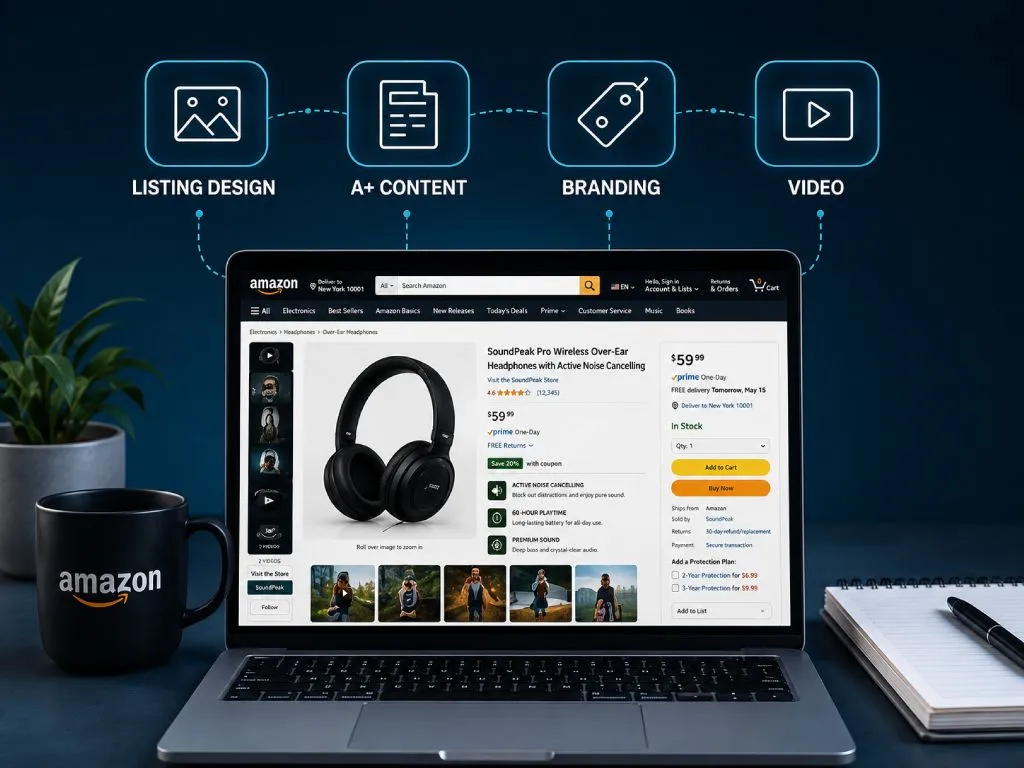 Complete Amazon listing and storefront service package mockup by Pixels Beast